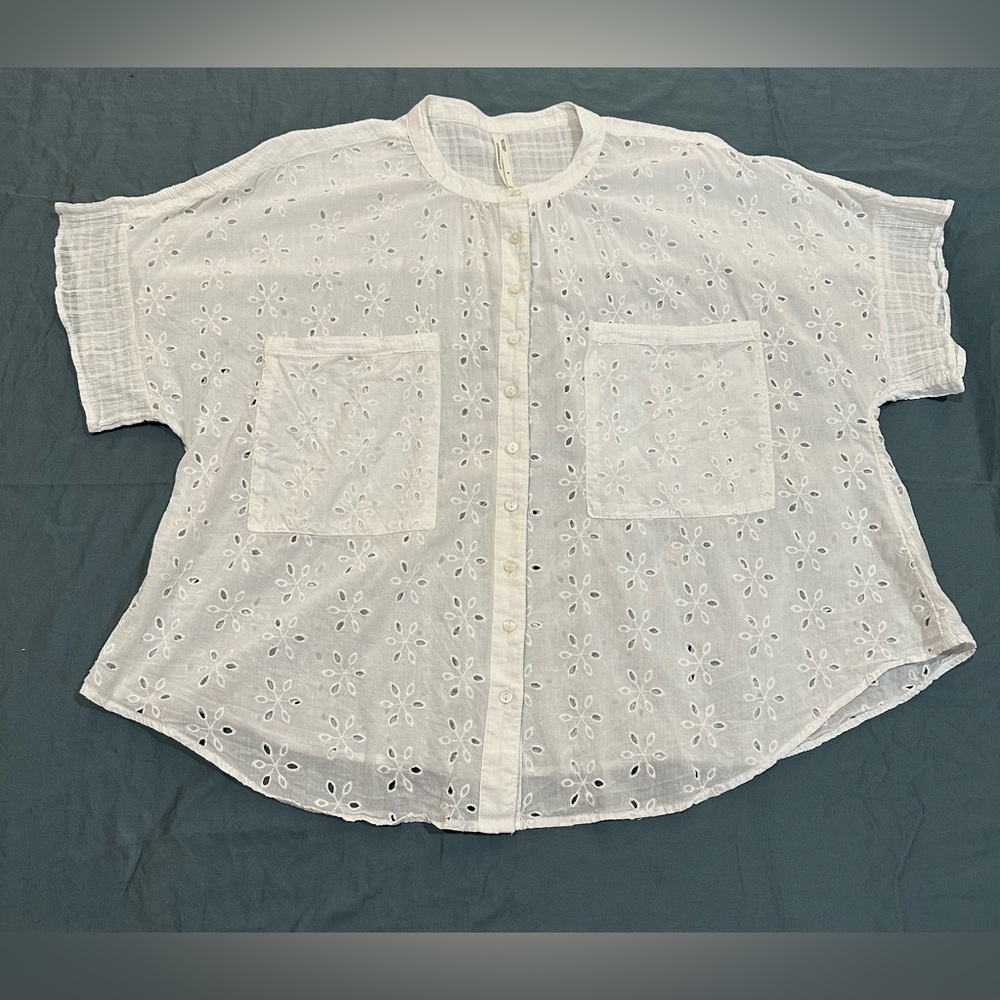 Anthropologie White Eyelet Button Down Shirt